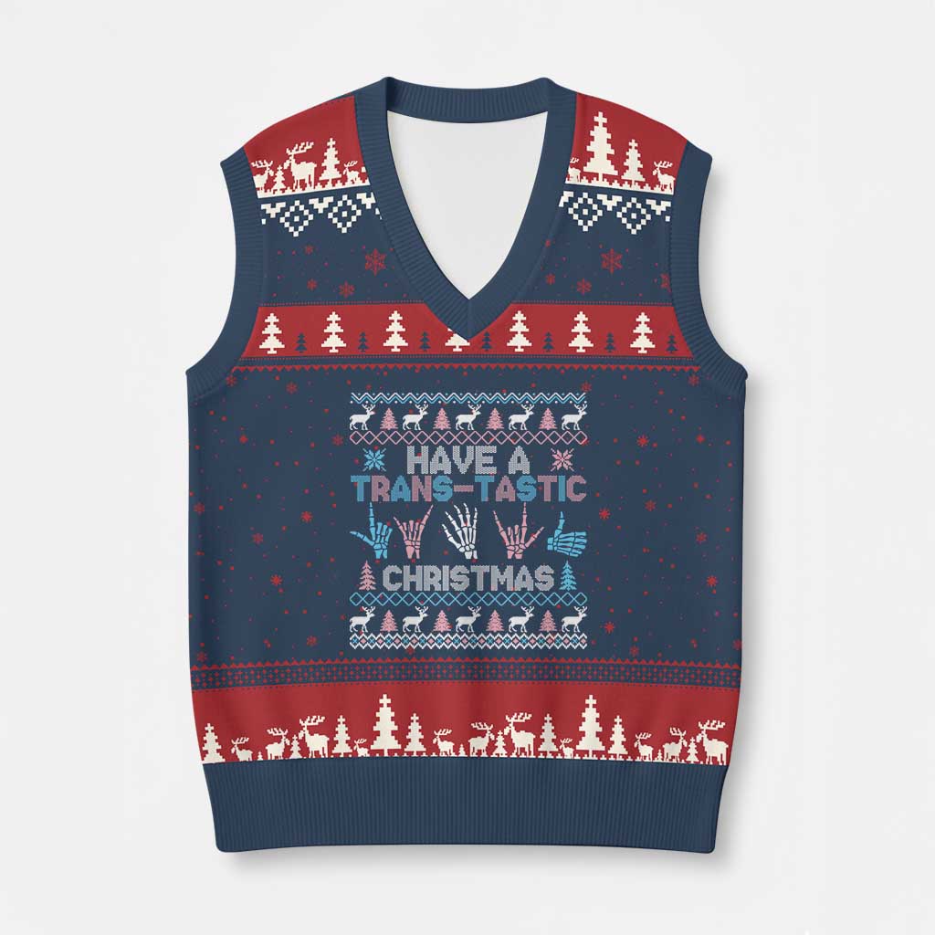 LGBTQ Trans Pride V-Neck Knit Sweater Vest Have A Trans Tastic Ugly Christmas Gift - Wonder Print Shop