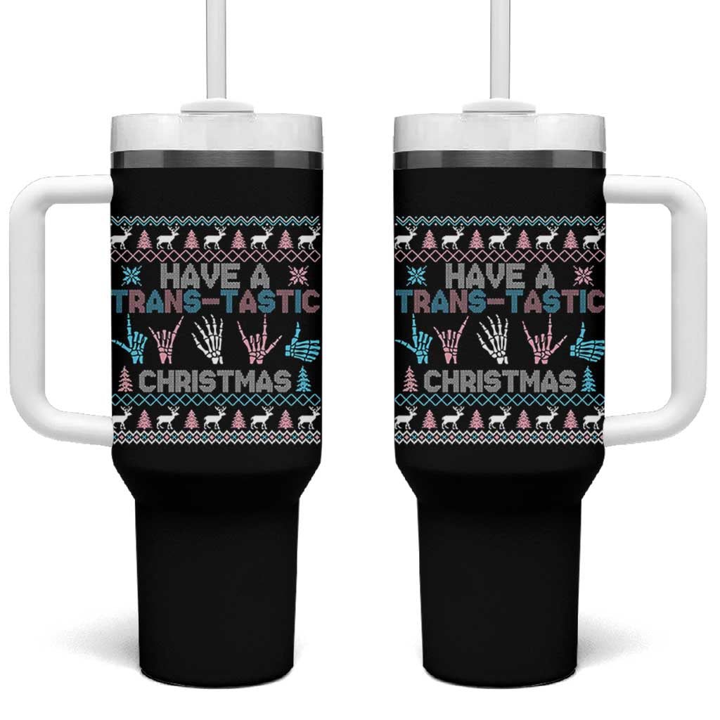 LGBTQ Trans Pride Tumbler With Handle Have A Trans Tastic Ugly Christmas Gift - Wonder Print Shop