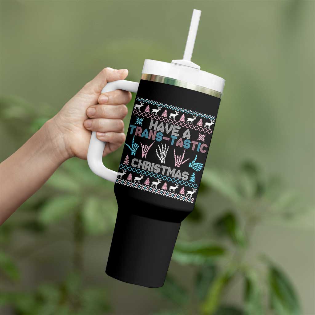 LGBTQ Trans Pride Tumbler With Handle Have A Trans Tastic Ugly Christmas Gift - Wonder Print Shop