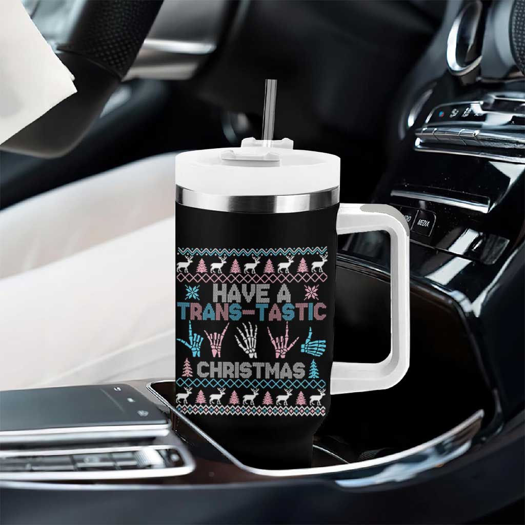 LGBTQ Trans Pride Tumbler With Handle Have A Trans Tastic Ugly Christmas Gift - Wonder Print Shop