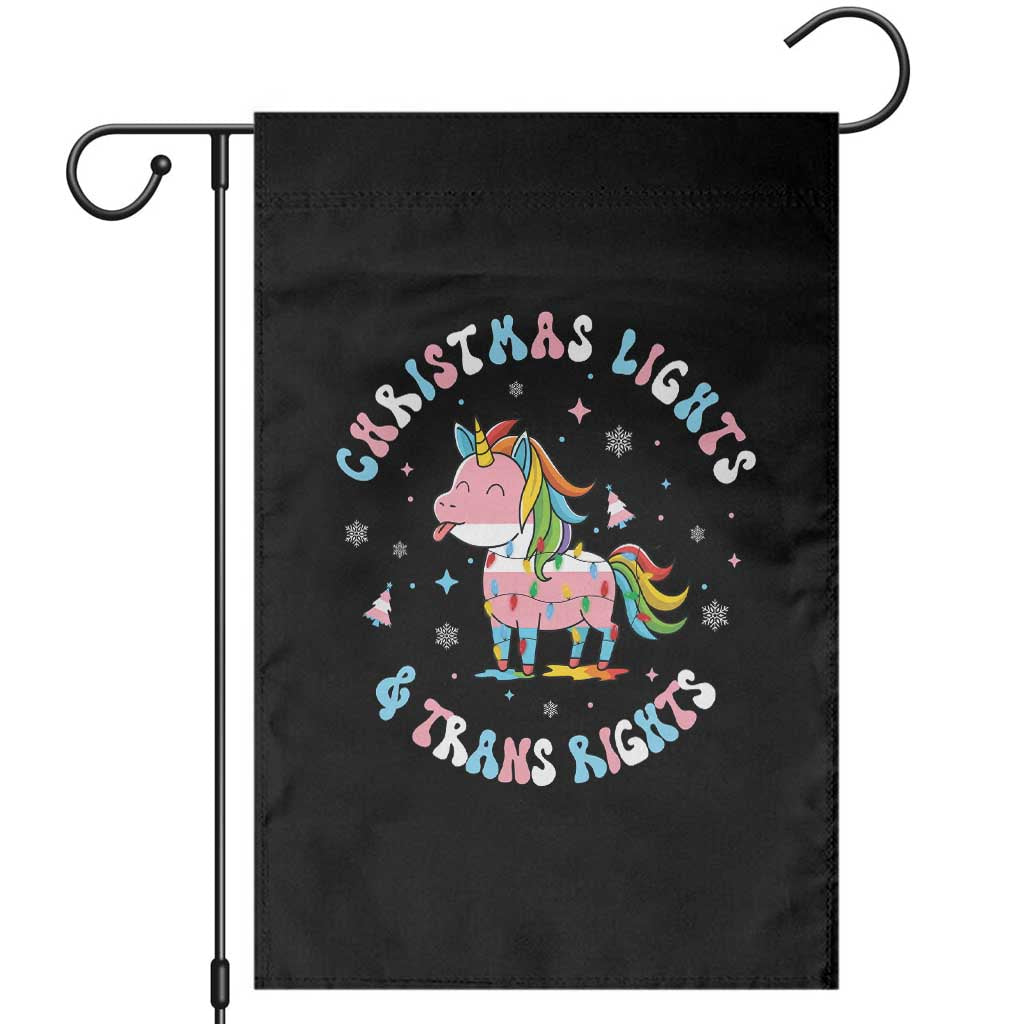 Christmas Lights And Trans Rights Garden Flag Magical Unicorn Pride - Wonder Print Shop