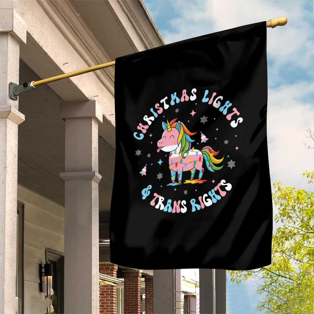 Christmas Lights And Trans Rights Garden Flag Magical Unicorn Pride - Wonder Print Shop