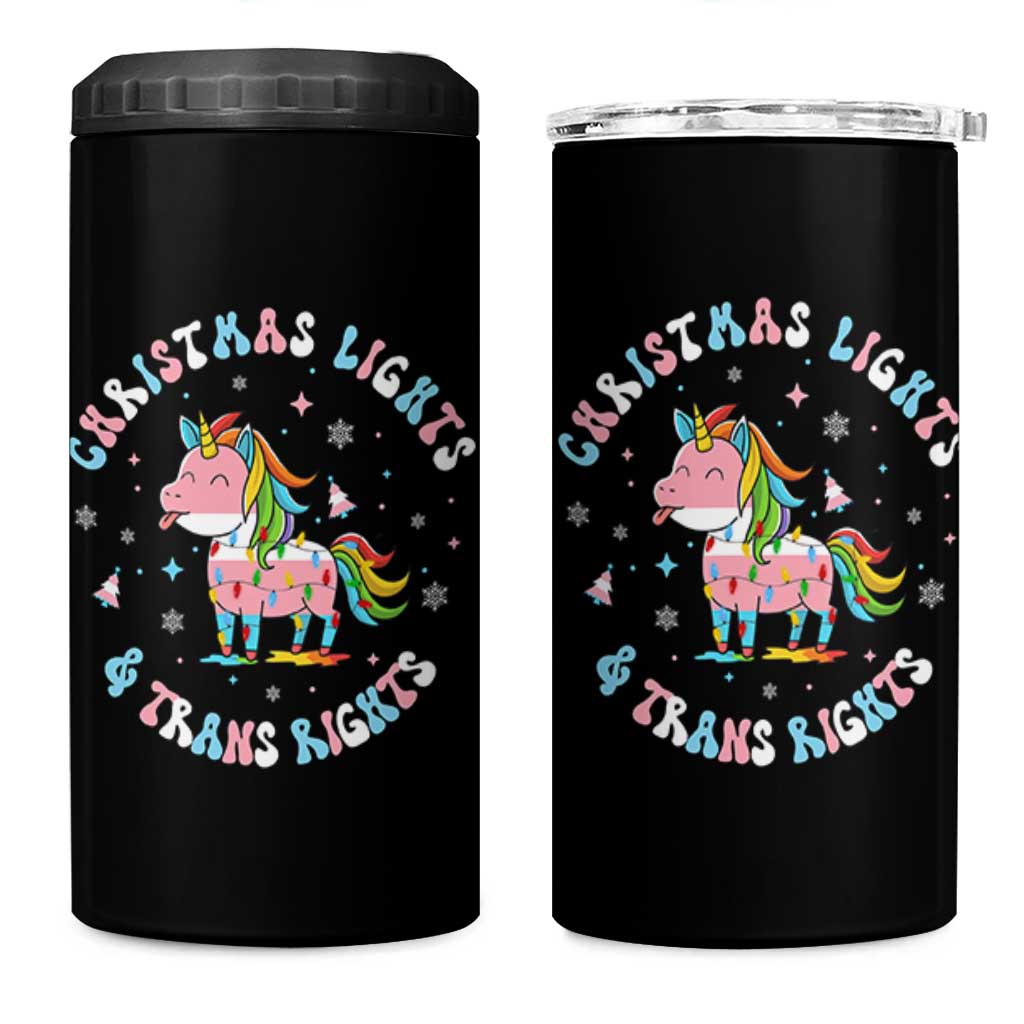 Christmas Lights And Trans Rights 4 in 1 Can Cooler Tumbler Magical Unicorn Pride - Wonder Print Shop