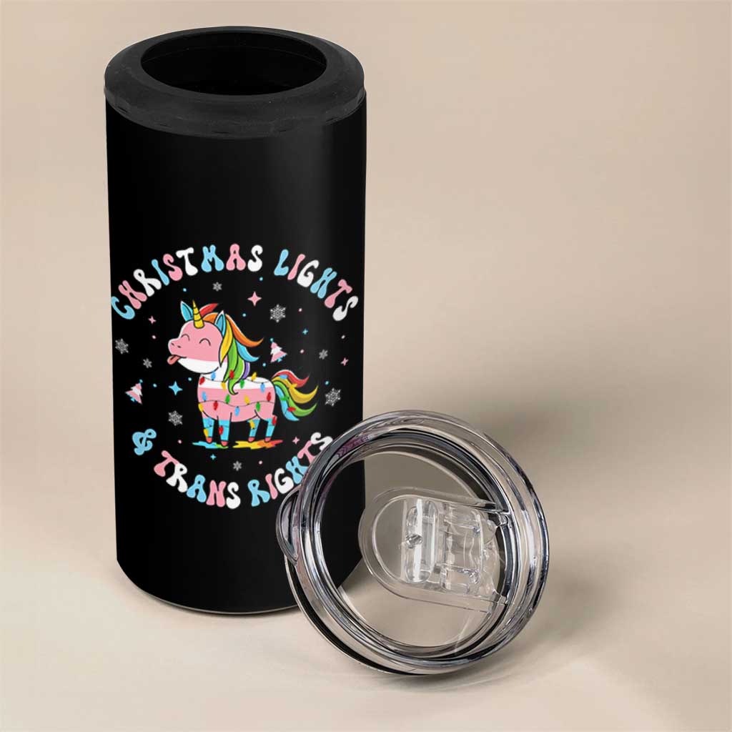 Christmas Lights And Trans Rights 4 in 1 Can Cooler Tumbler Magical Unicorn Pride - Wonder Print Shop