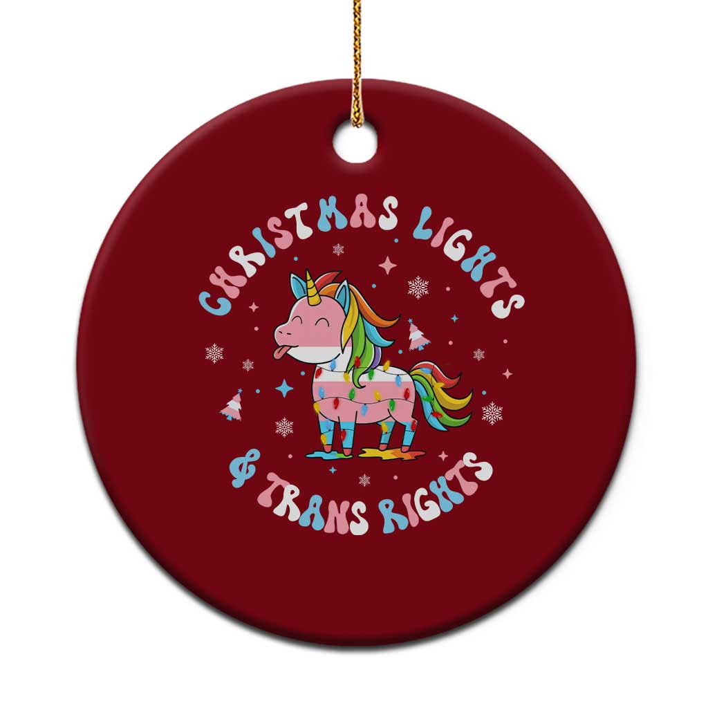 Christmas Lights And Trans Rights Ceramic Ornament Magical Unicorn Pride - Wonder Print Shop