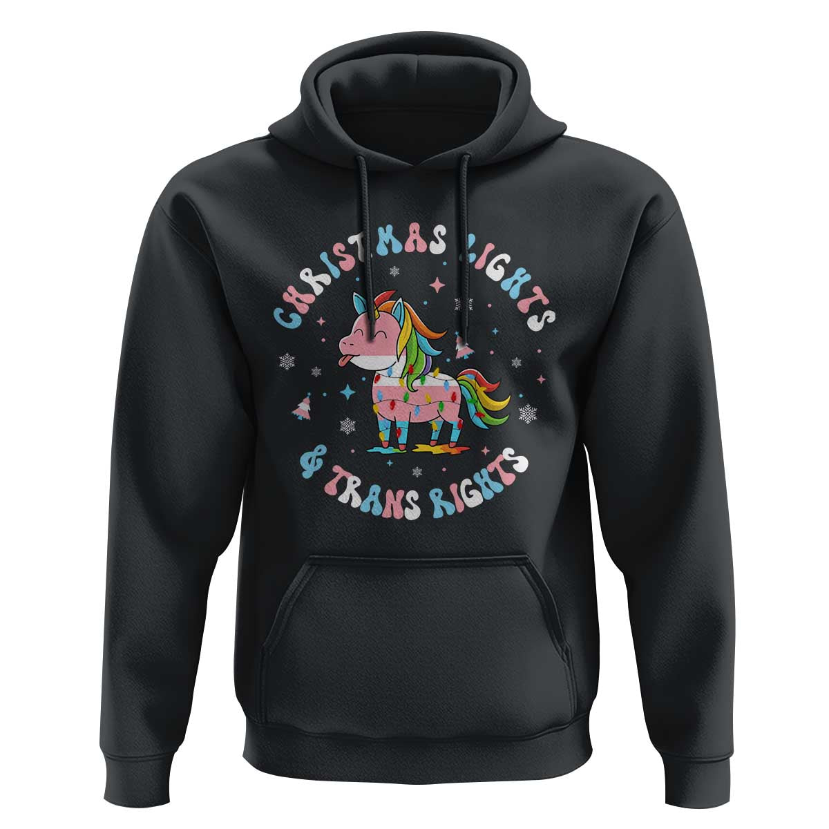 Christmas Lights And Trans Rights Hoodie Magical Unicorn Pride - Wonder Print Shop