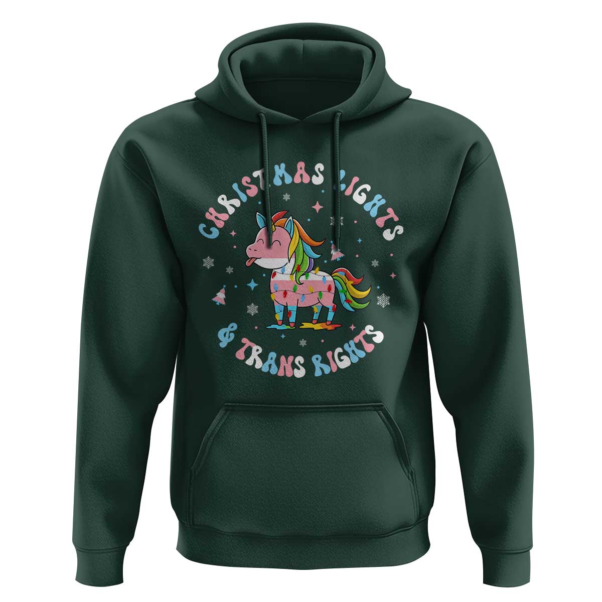 Christmas Lights And Trans Rights Hoodie Magical Unicorn Pride - Wonder Print Shop