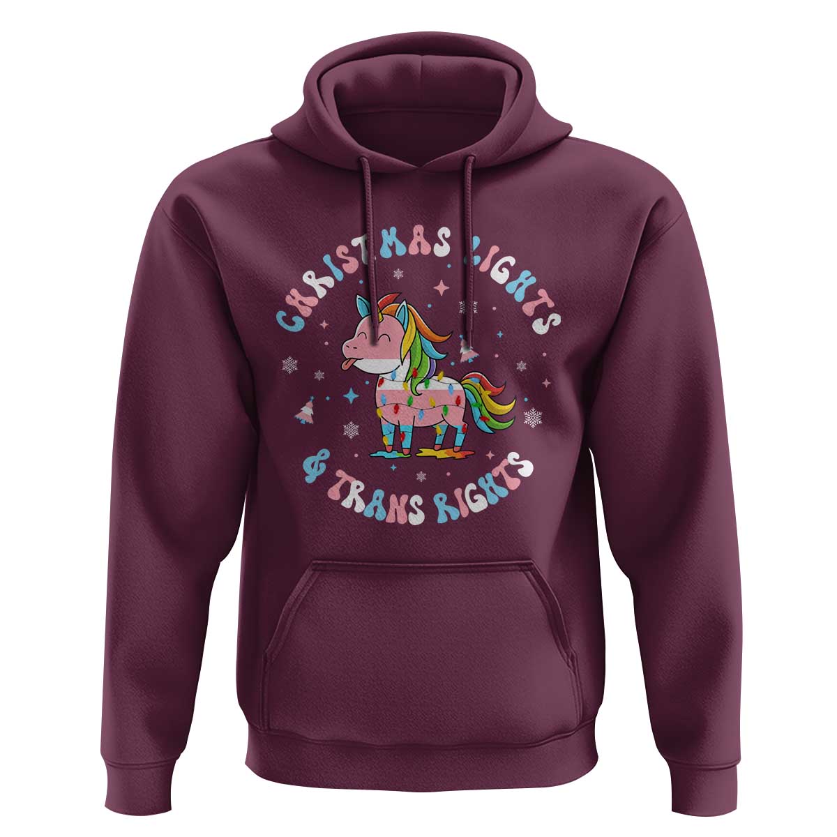Christmas Lights And Trans Rights Hoodie Magical Unicorn Pride - Wonder Print Shop