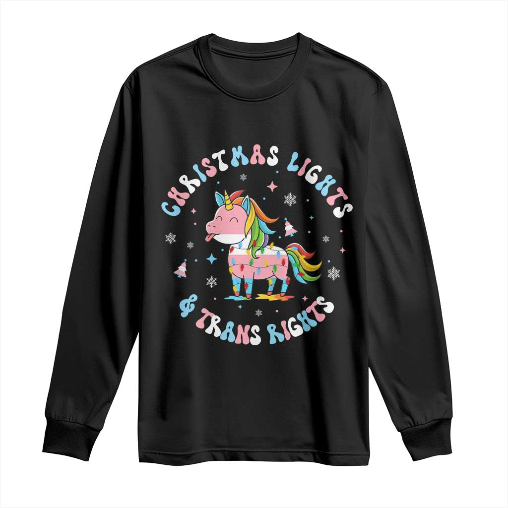 Christmas Lights And Trans Rights Long Sleeve Shirt Magical Unicorn Pride - Wonder Print Shop