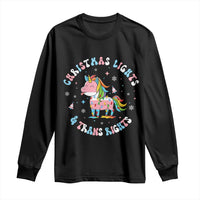 Christmas Lights And Trans Rights Long Sleeve Shirt Magical Unicorn Pride - Wonder Print Shop