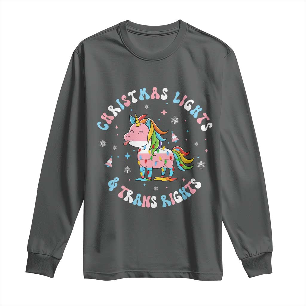 Christmas Lights And Trans Rights Long Sleeve Shirt Magical Unicorn Pride - Wonder Print Shop