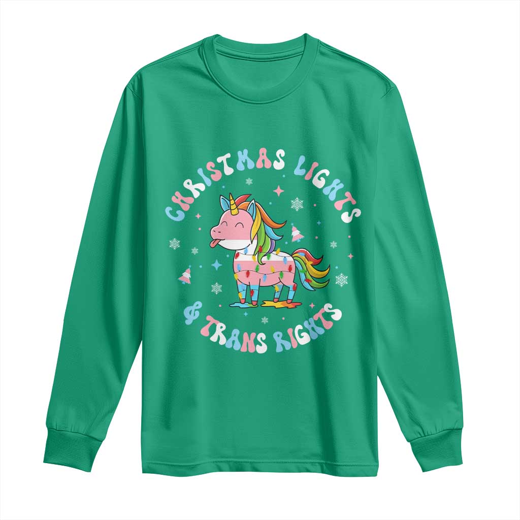 Christmas Lights And Trans Rights Long Sleeve Shirt Magical Unicorn Pride - Wonder Print Shop
