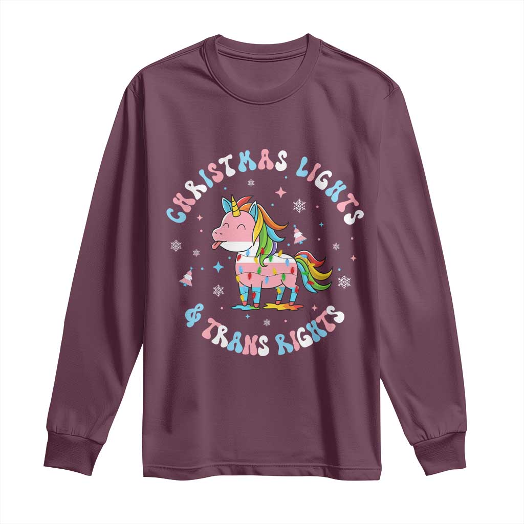 Christmas Lights And Trans Rights Long Sleeve Shirt Magical Unicorn Pride - Wonder Print Shop