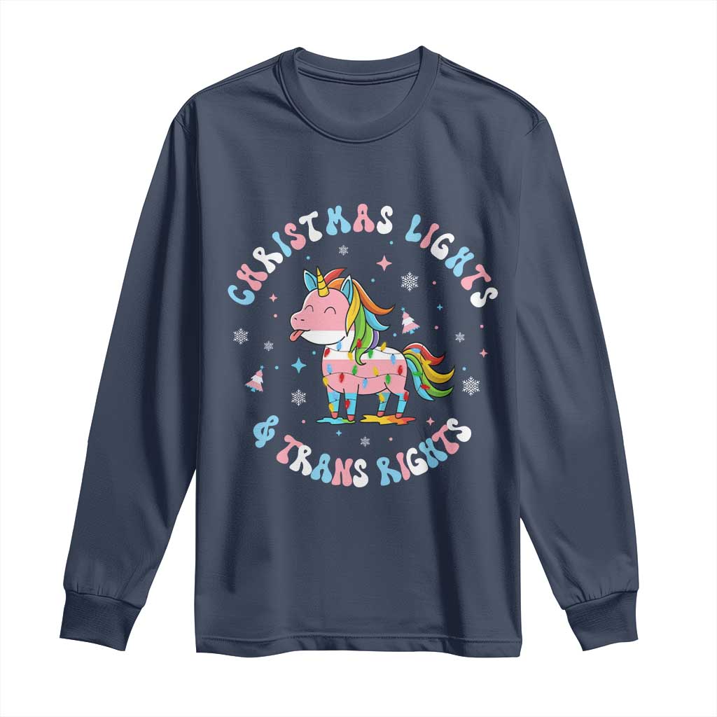 Christmas Lights And Trans Rights Long Sleeve Shirt Magical Unicorn Pride - Wonder Print Shop