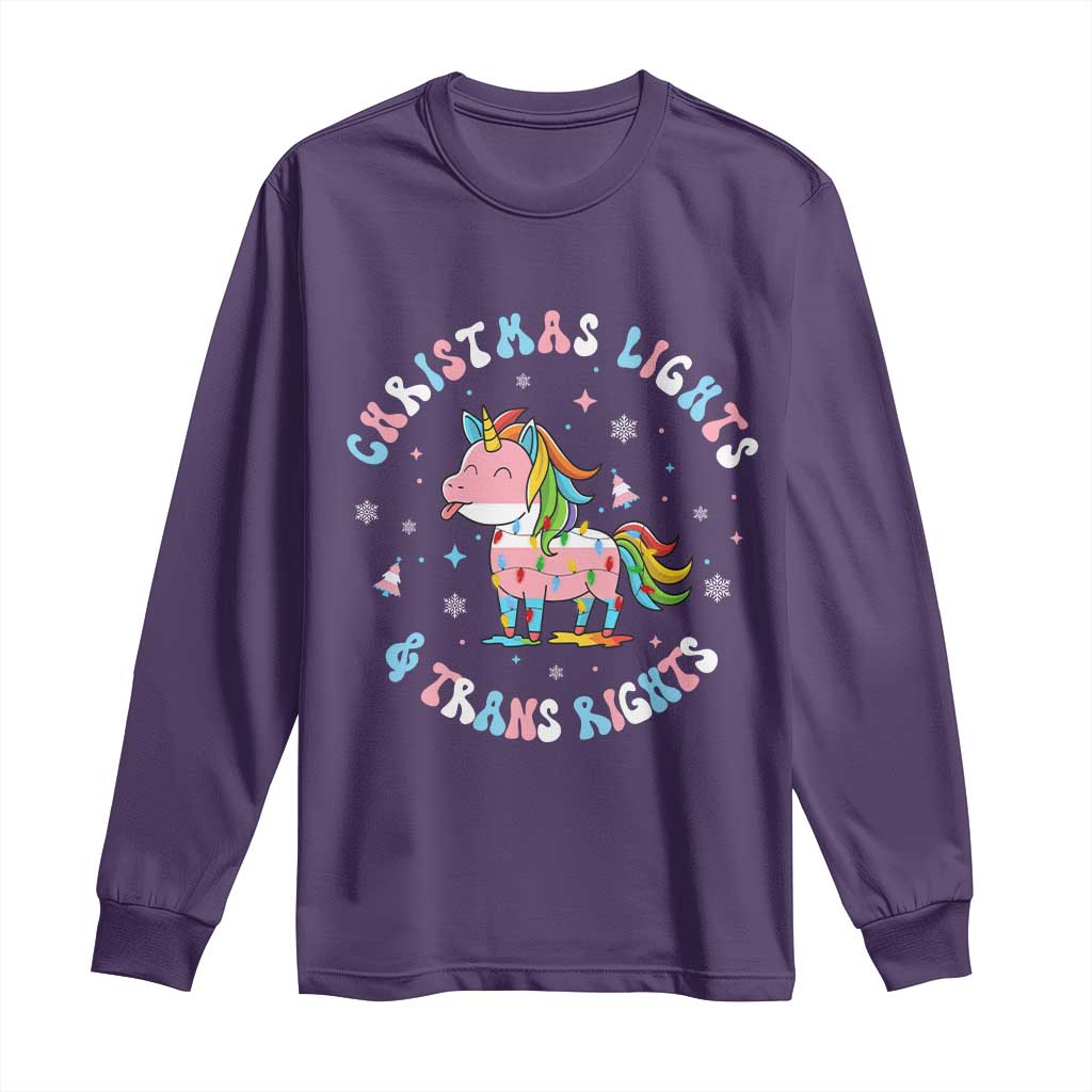 Christmas Lights And Trans Rights Long Sleeve Shirt Magical Unicorn Pride - Wonder Print Shop