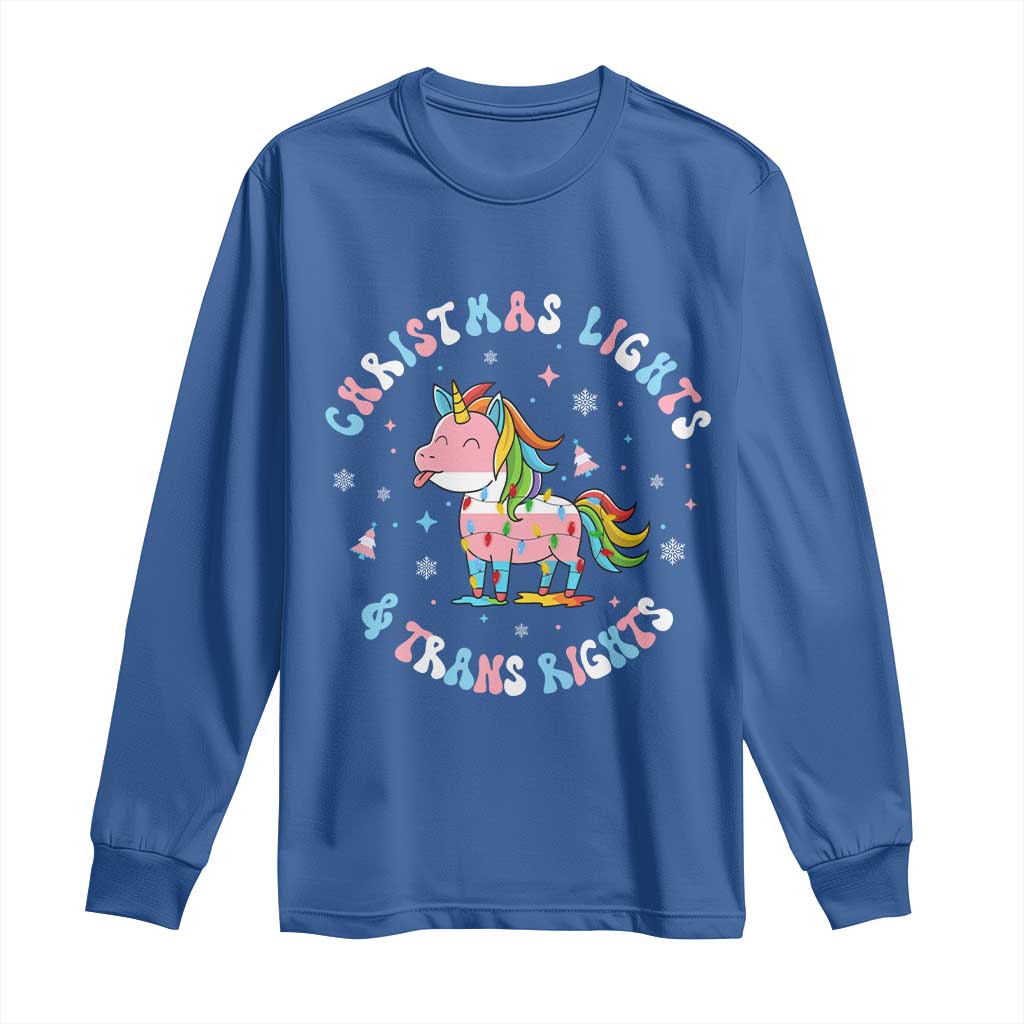Christmas Lights And Trans Rights Long Sleeve Shirt Magical Unicorn Pride - Wonder Print Shop