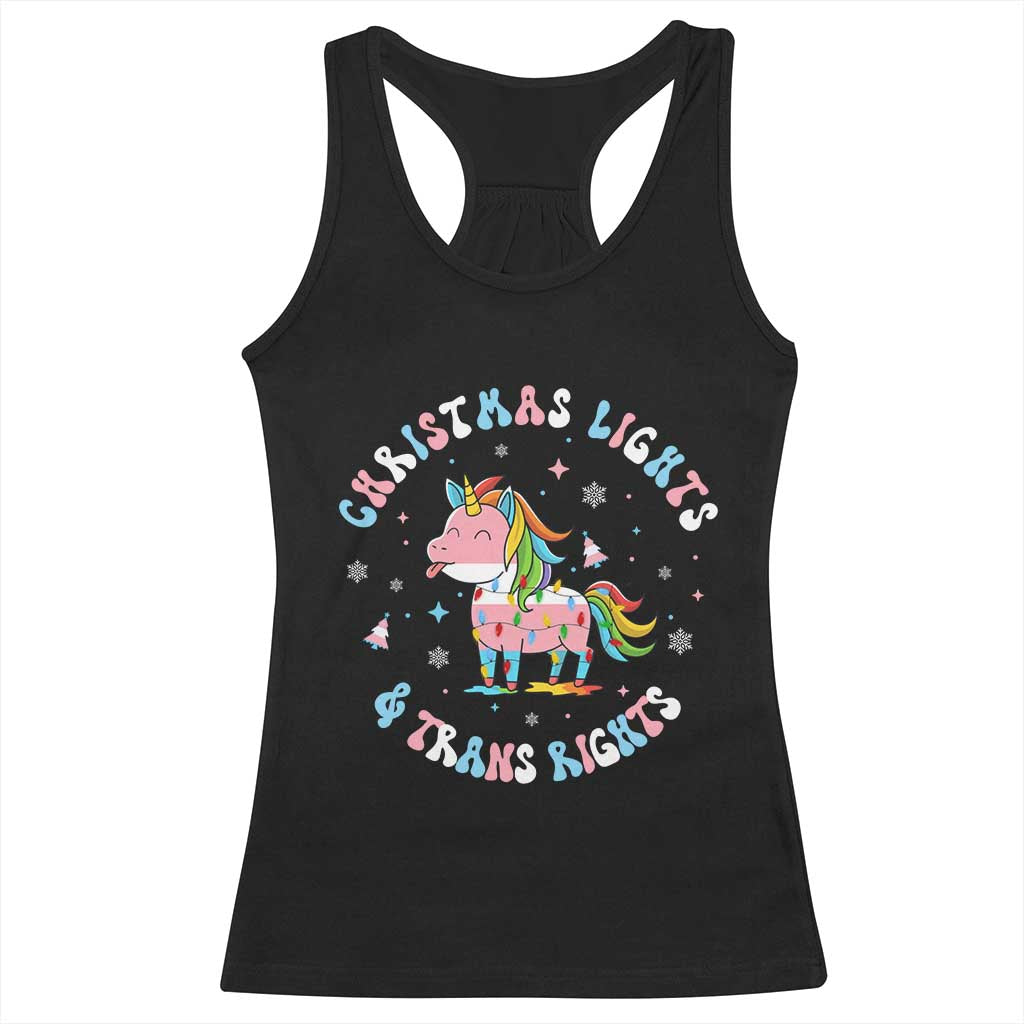 Christmas Lights And Trans Rights Racerback Tank Top Magical Unicorn Pride - Wonder Print Shop