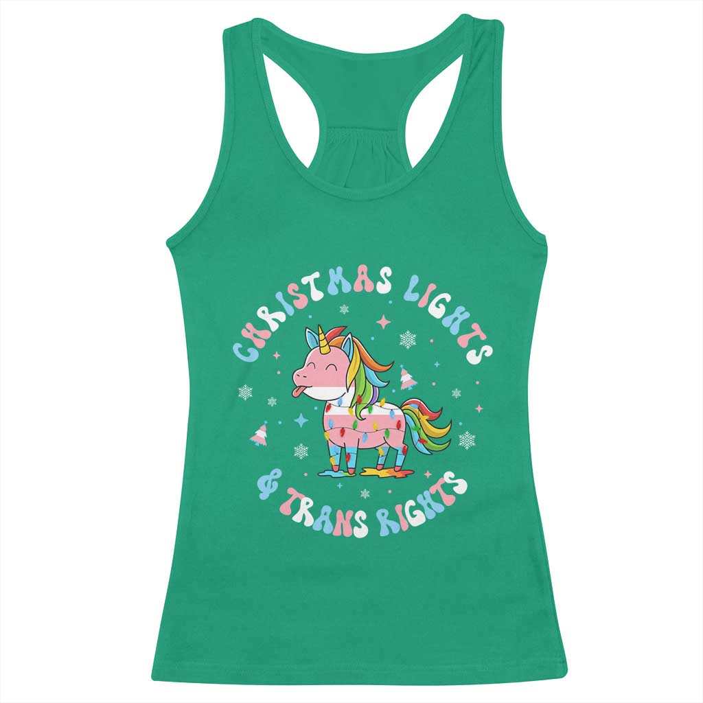 Christmas Lights And Trans Rights Racerback Tank Top Magical Unicorn Pride - Wonder Print Shop