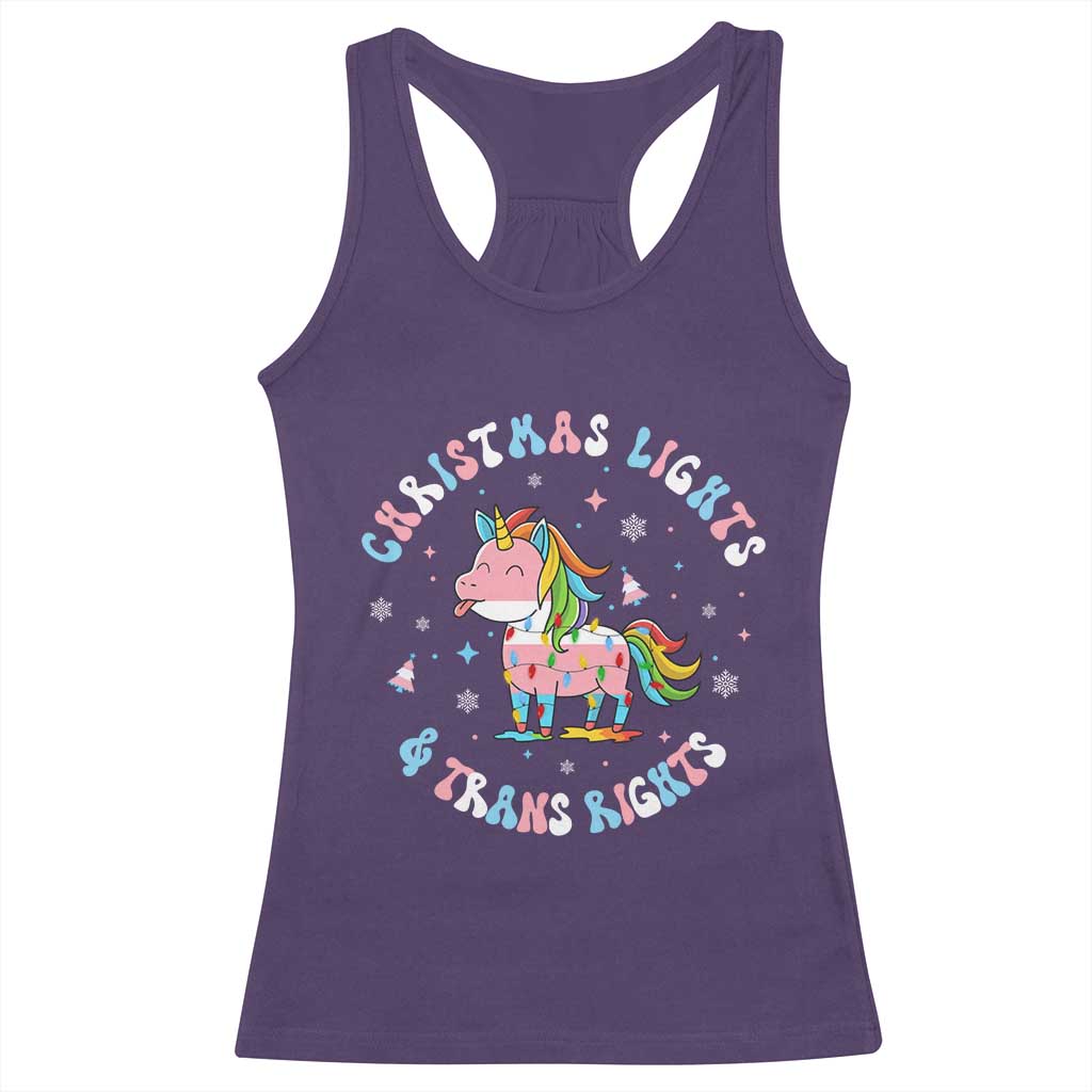 Christmas Lights And Trans Rights Racerback Tank Top Magical Unicorn Pride - Wonder Print Shop