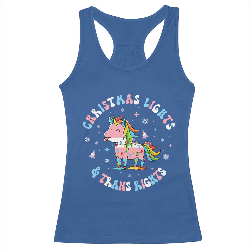 Christmas Lights And Trans Rights Racerback Tank Top Magical Unicorn Pride - Wonder Print Shop