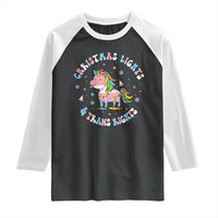Christmas Lights And Trans Rights Raglan Shirt Magical Unicorn Pride - Wonder Print Shop