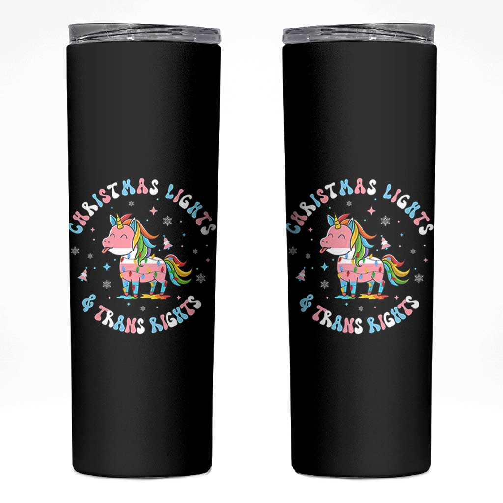 Christmas Lights And Trans Rights Skinny Tumbler Magical Unicorn Pride - Wonder Print Shop