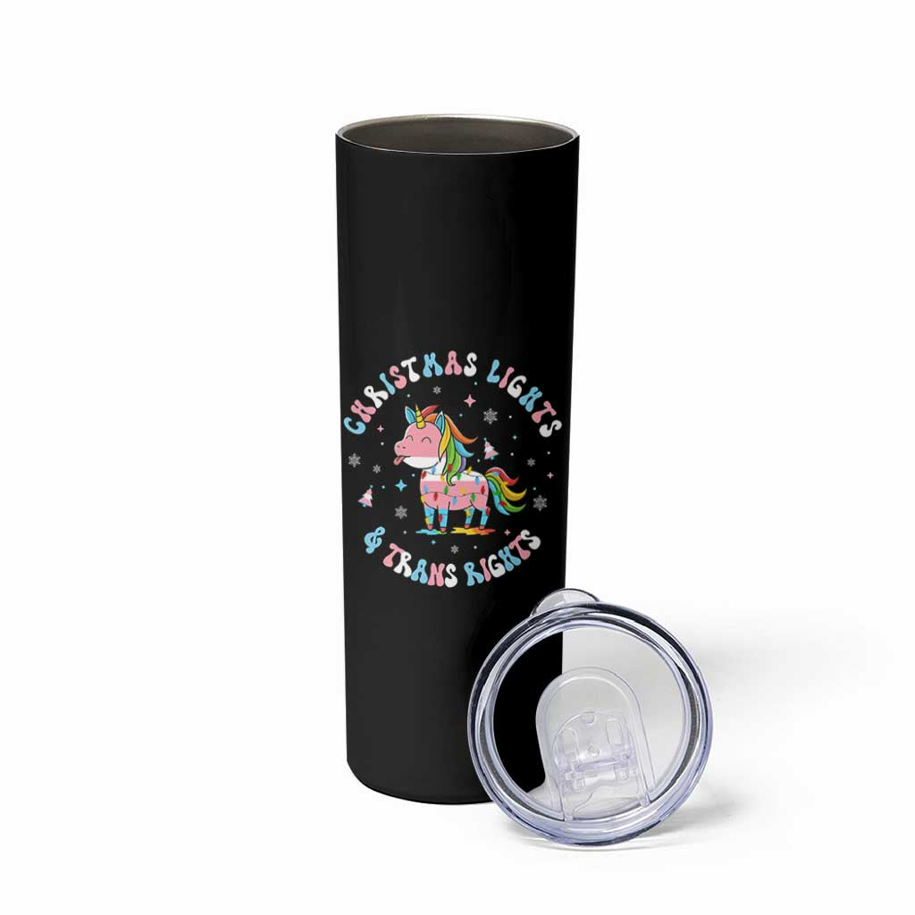 Christmas Lights And Trans Rights Skinny Tumbler Magical Unicorn Pride - Wonder Print Shop