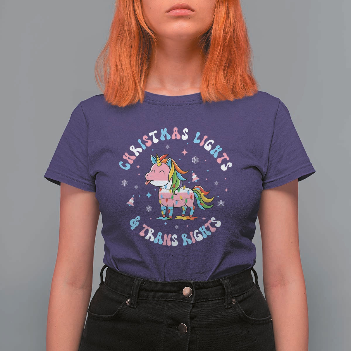 Christmas Lights And Trans Rights T Shirt For Women Magical Unicorn Pride - Wonder Print Shop
