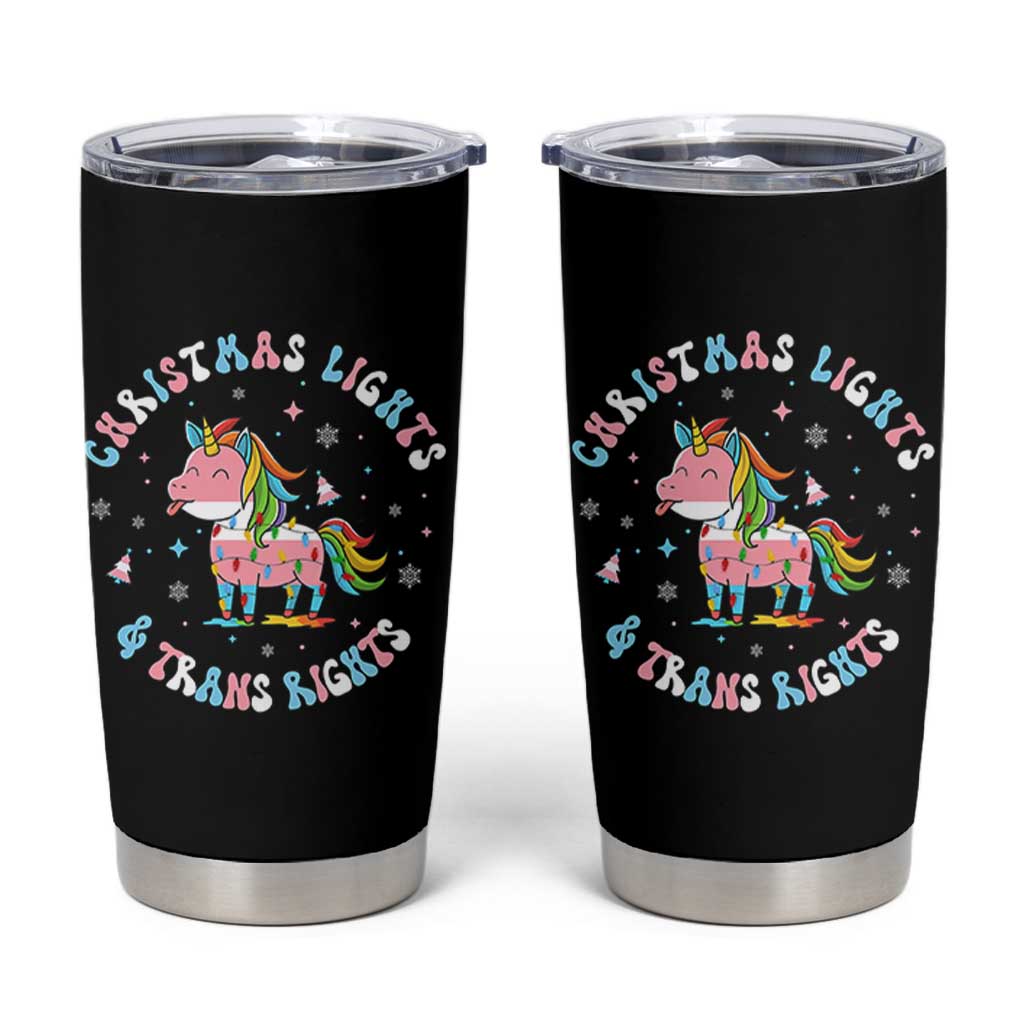 Christmas Lights And Trans Rights Tumbler Cup Magical Unicorn Pride - Wonder Print Shop