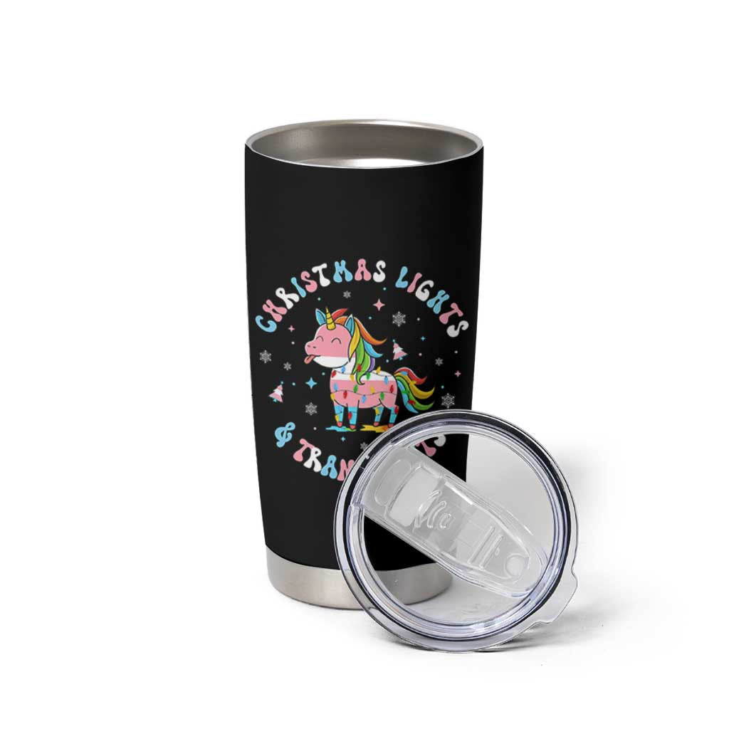 Christmas Lights And Trans Rights Tumbler Cup Magical Unicorn Pride - Wonder Print Shop