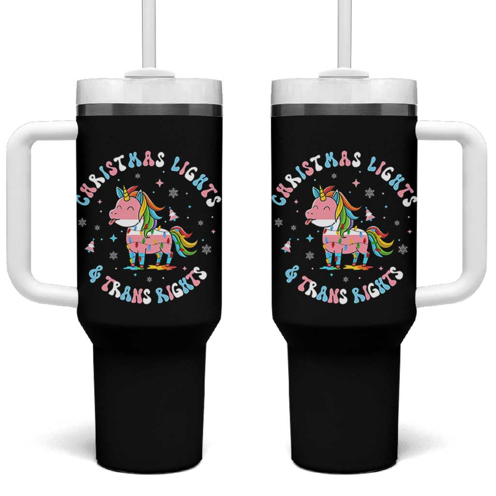Christmas Lights And Trans Rights Tumbler With Handle Magical Unicorn Pride - Wonder Print Shop