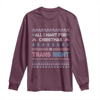 Trans Pride Ugly Xmas Long Sleeve Shirt All I Want For Christmas Is Trans Rights - Wonder Print Shop