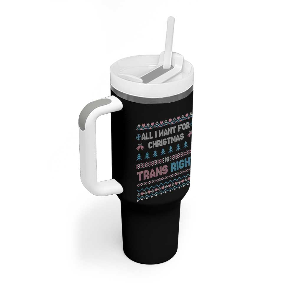 Trans Pride Ugly Xmas Tumbler With Handle All I Want For Christmas Is Trans Rights - Wonder Print Shop