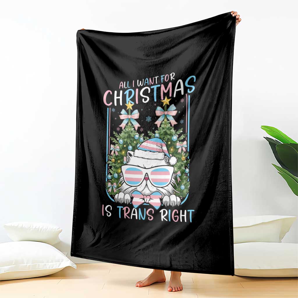 Funny Santa Cat Trans Pride Throw Blanket All I Want For Christmas Is Trans Rights - Wonder Print Shop