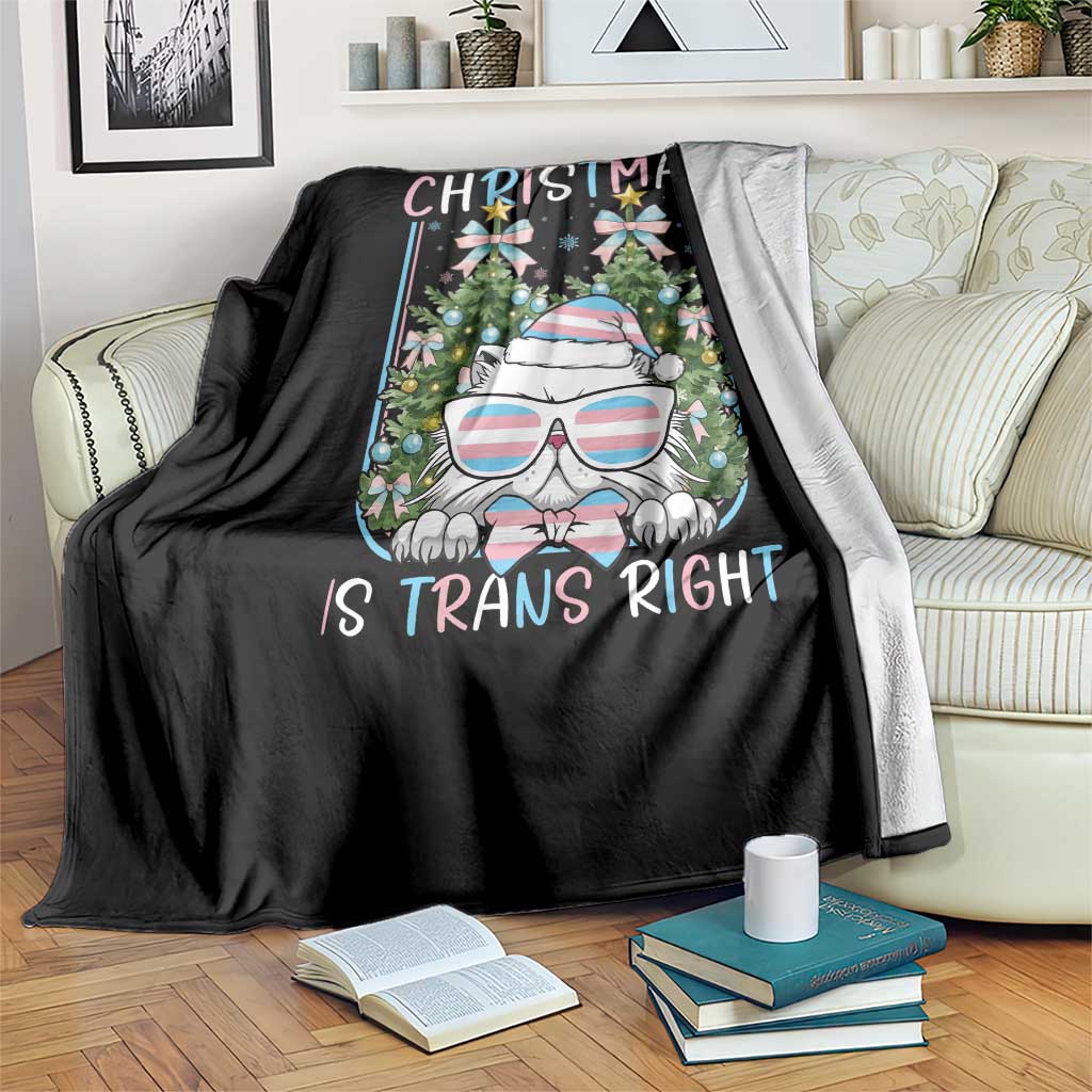 Funny Santa Cat Trans Pride Throw Blanket All I Want For Christmas Is Trans Rights - Wonder Print Shop