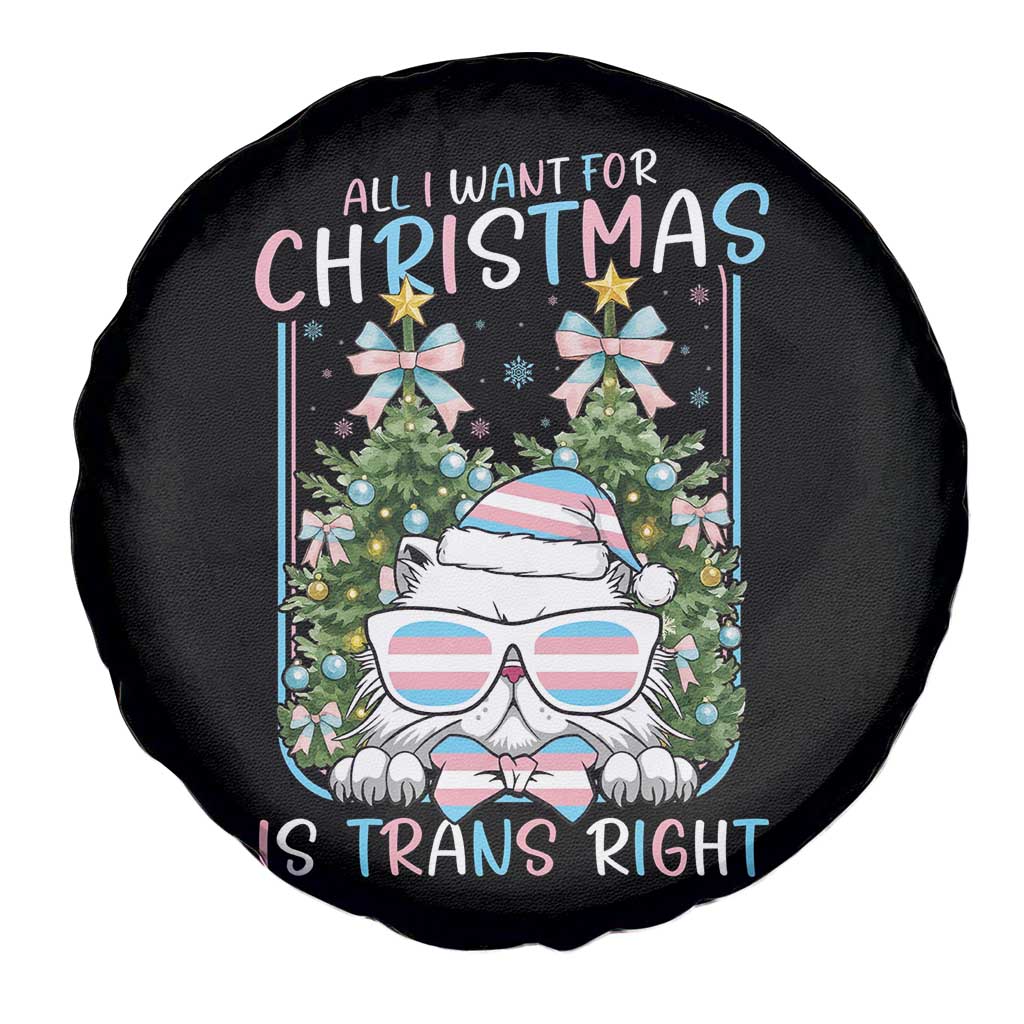 Funny Santa Cat Trans Pride Spare Tire Cover All I Want For Christmas Is Trans Rights - Wonder Print Shop