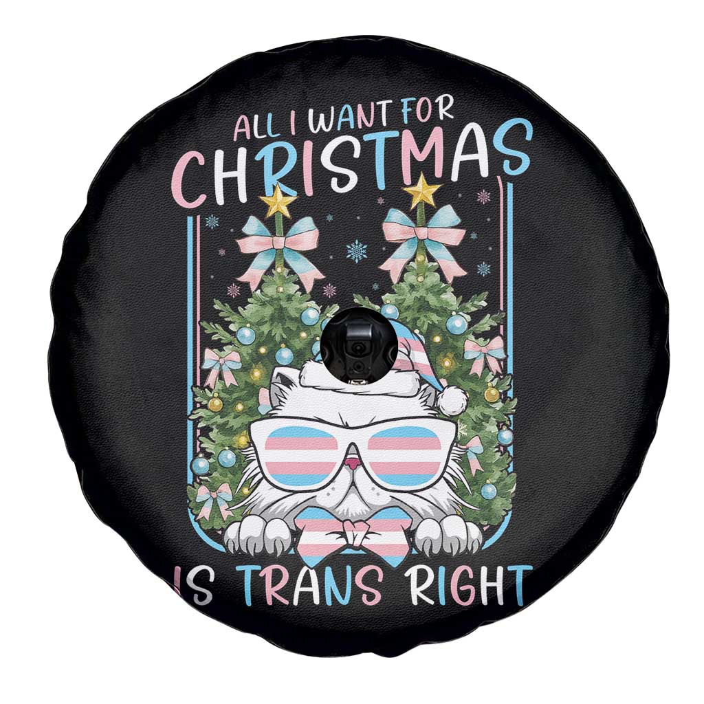 Funny Santa Cat Trans Pride Spare Tire Cover All I Want For Christmas Is Trans Rights - Wonder Print Shop