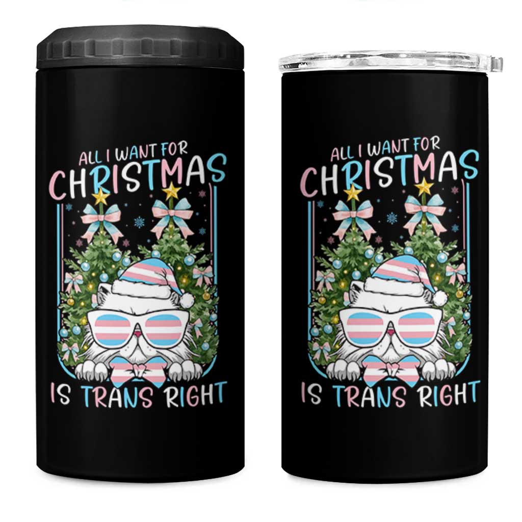 Funny Santa Cat Trans Pride 4 in 1 Can Cooler Tumbler All I Want For Christmas Is Trans Rights - Wonder Print Shop