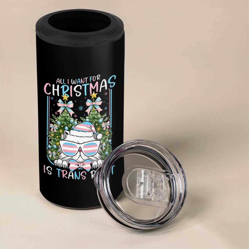 Funny Santa Cat Trans Pride 4 in 1 Can Cooler Tumbler All I Want For Christmas Is Trans Rights - Wonder Print Shop