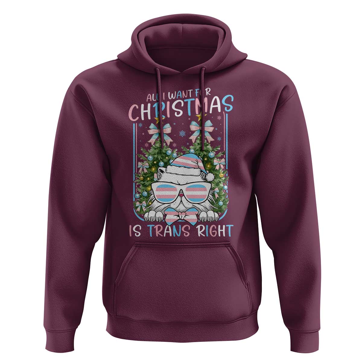Funny Santa Cat Trans Pride Hoodie All I Want For Christmas Is Trans Rights - Wonder Print Shop