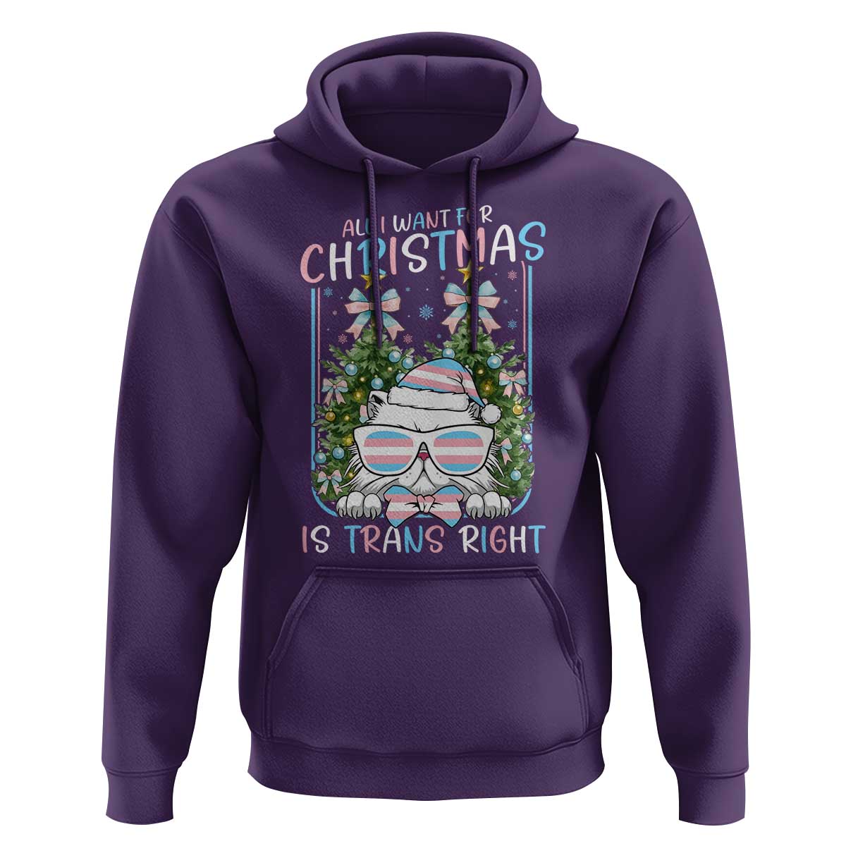 Funny Santa Cat Trans Pride Hoodie All I Want For Christmas Is Trans Rights - Wonder Print Shop