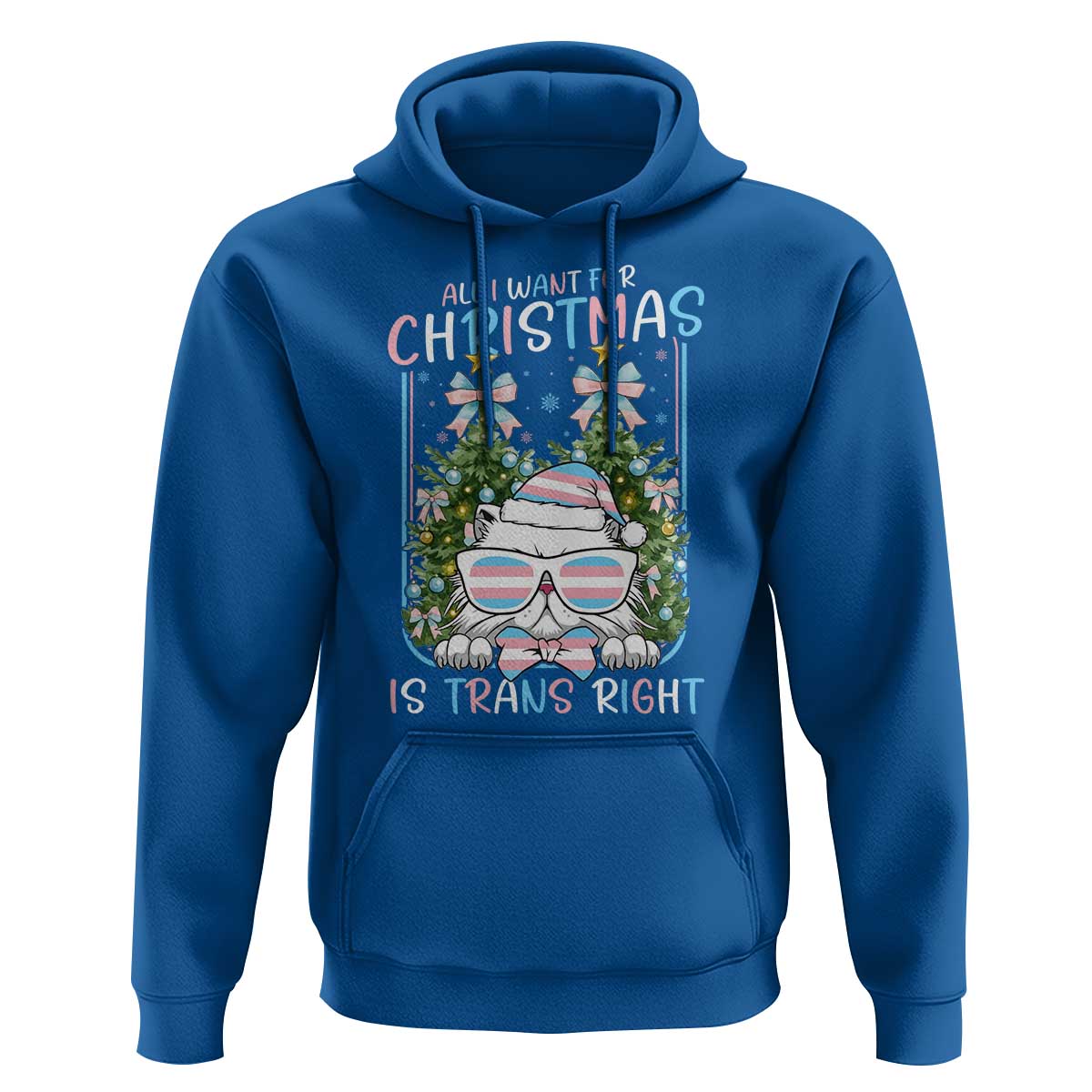 Funny Santa Cat Trans Pride Hoodie All I Want For Christmas Is Trans Rights - Wonder Print Shop