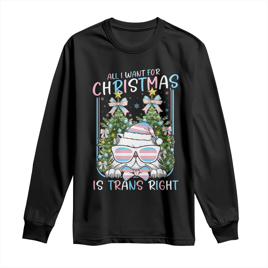 Funny Santa Cat Trans Pride Long Sleeve Shirt All I Want For Christmas Is Trans Rights - Wonder Print Shop