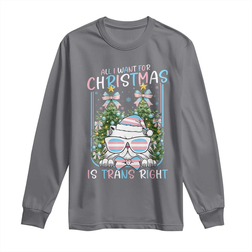 Funny Santa Cat Trans Pride Long Sleeve Shirt All I Want For Christmas Is Trans Rights - Wonder Print Shop