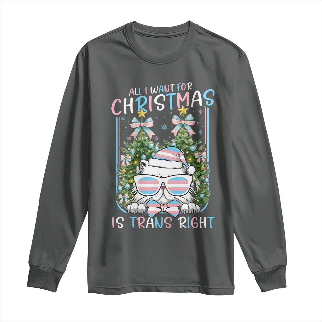 Funny Santa Cat Trans Pride Long Sleeve Shirt All I Want For Christmas Is Trans Rights - Wonder Print Shop