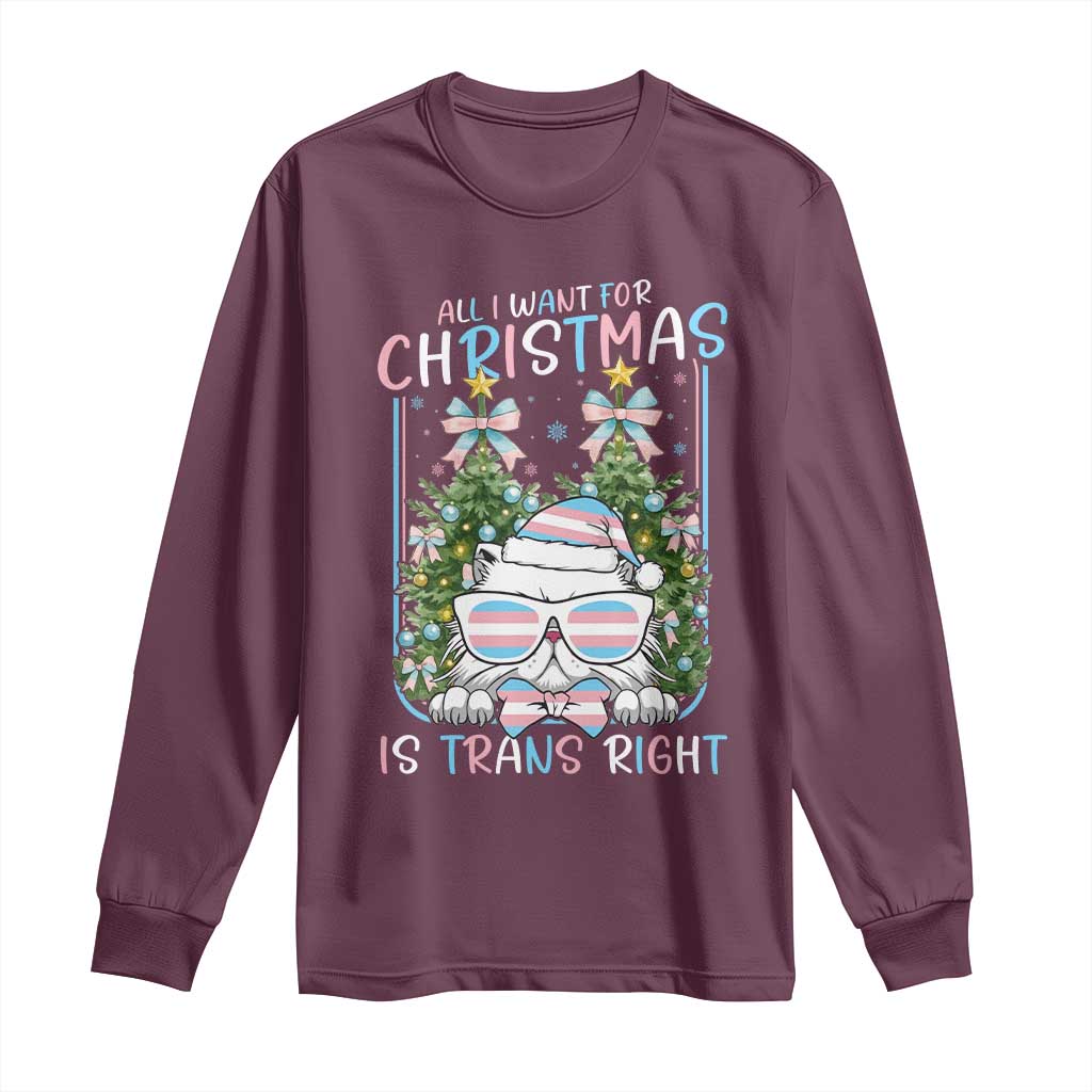 Funny Santa Cat Trans Pride Long Sleeve Shirt All I Want For Christmas Is Trans Rights - Wonder Print Shop