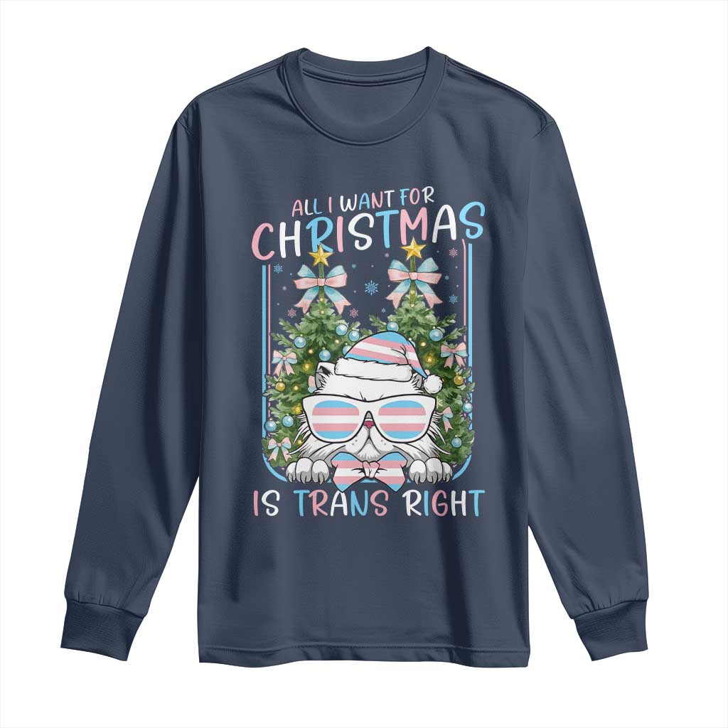 Funny Santa Cat Trans Pride Long Sleeve Shirt All I Want For Christmas Is Trans Rights - Wonder Print Shop