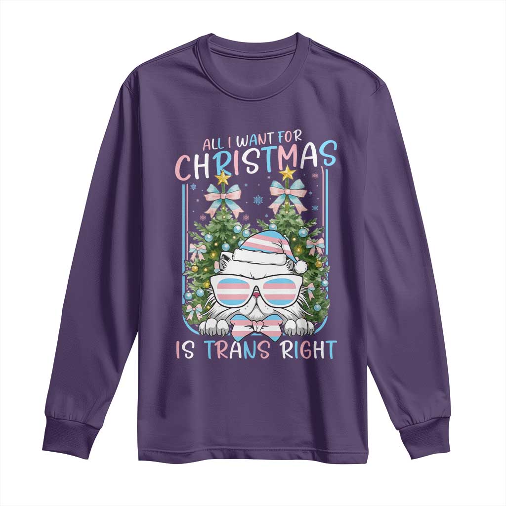 Funny Santa Cat Trans Pride Long Sleeve Shirt All I Want For Christmas Is Trans Rights - Wonder Print Shop