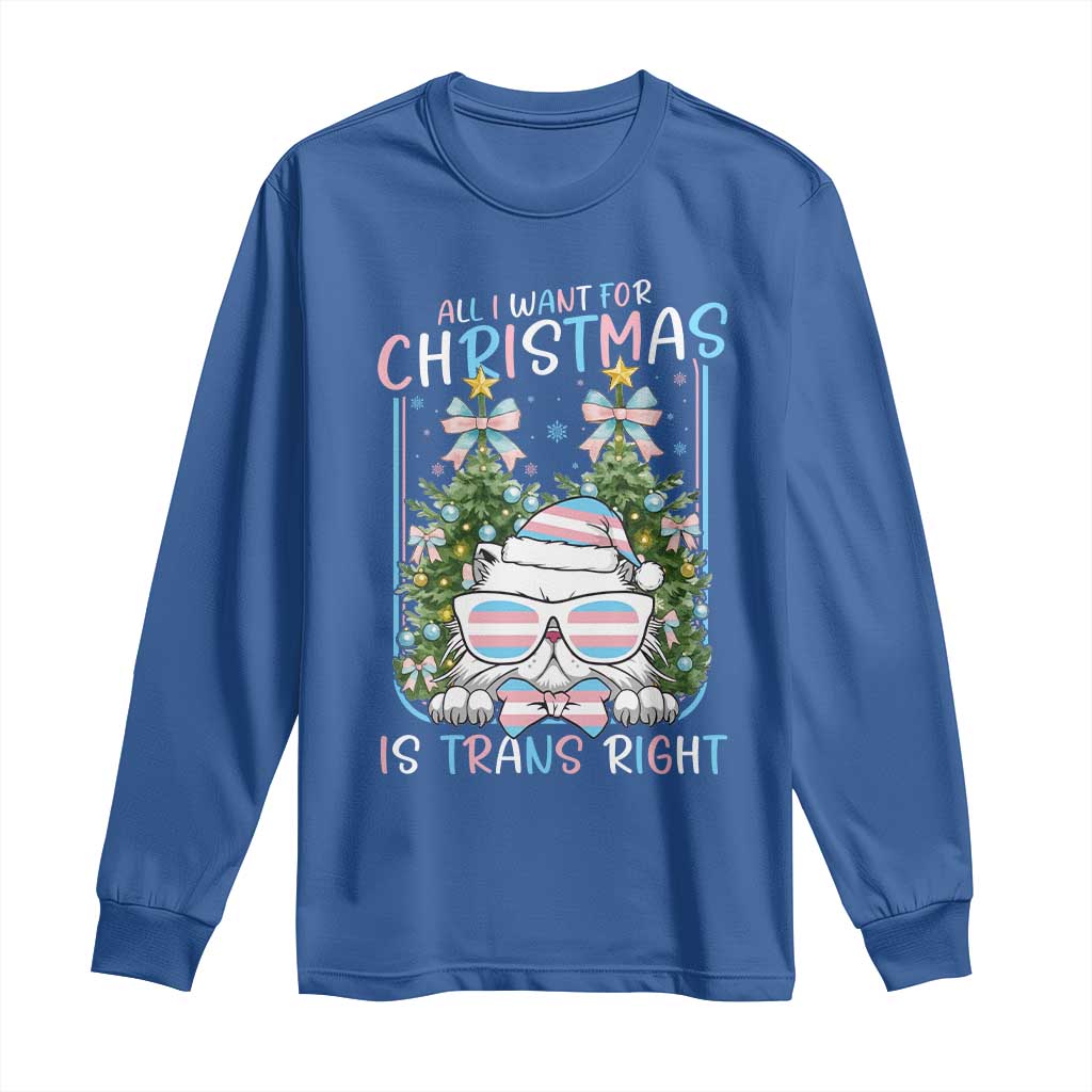 Funny Santa Cat Trans Pride Long Sleeve Shirt All I Want For Christmas Is Trans Rights - Wonder Print Shop