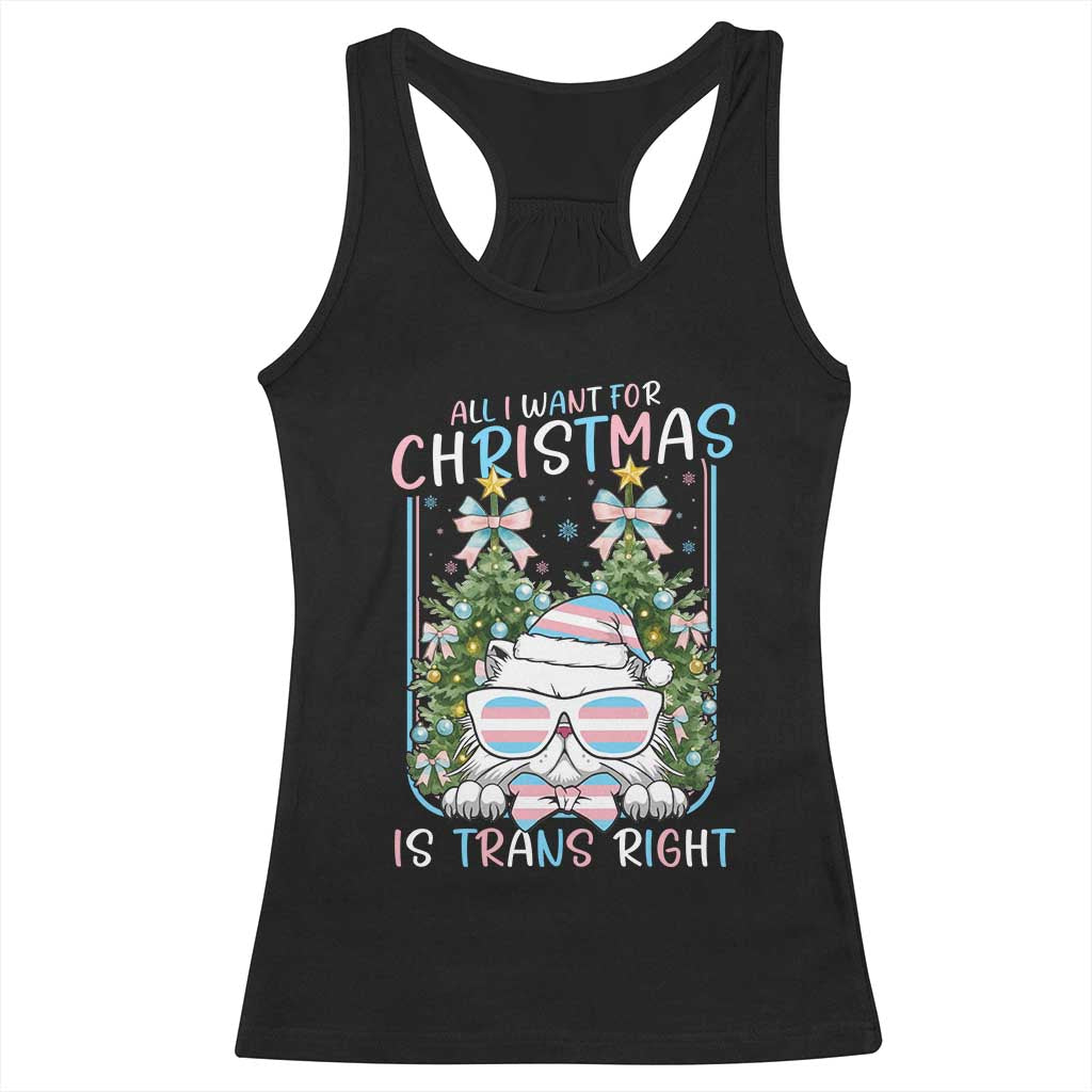 Funny Santa Cat Trans Pride Racerback Tank Top All I Want For Christmas Is Trans Rights - Wonder Print Shop